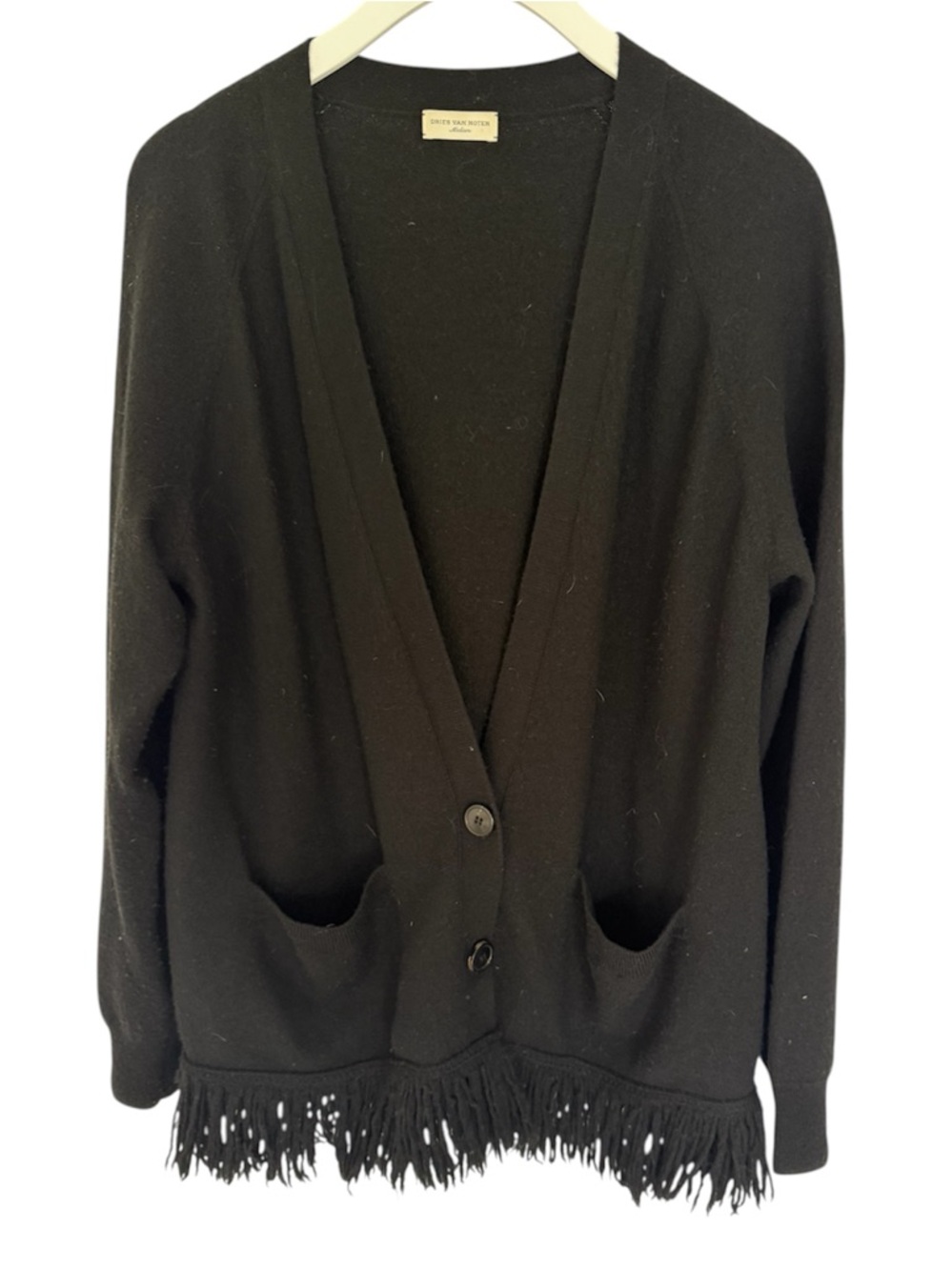 Dries Van Noten Black Fringe-Trim Cardigan